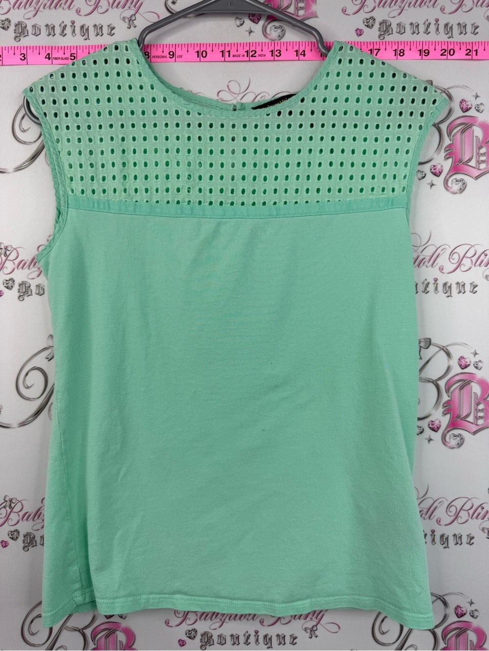 Catherine Malandrino tank top shirt Mint Green Eyelet yoke Tank Top